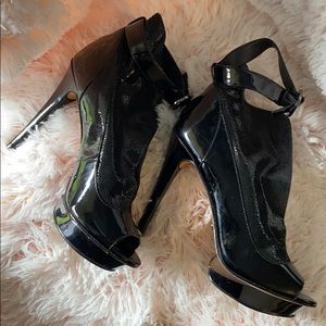Velvet Angels black patent leather platform boot